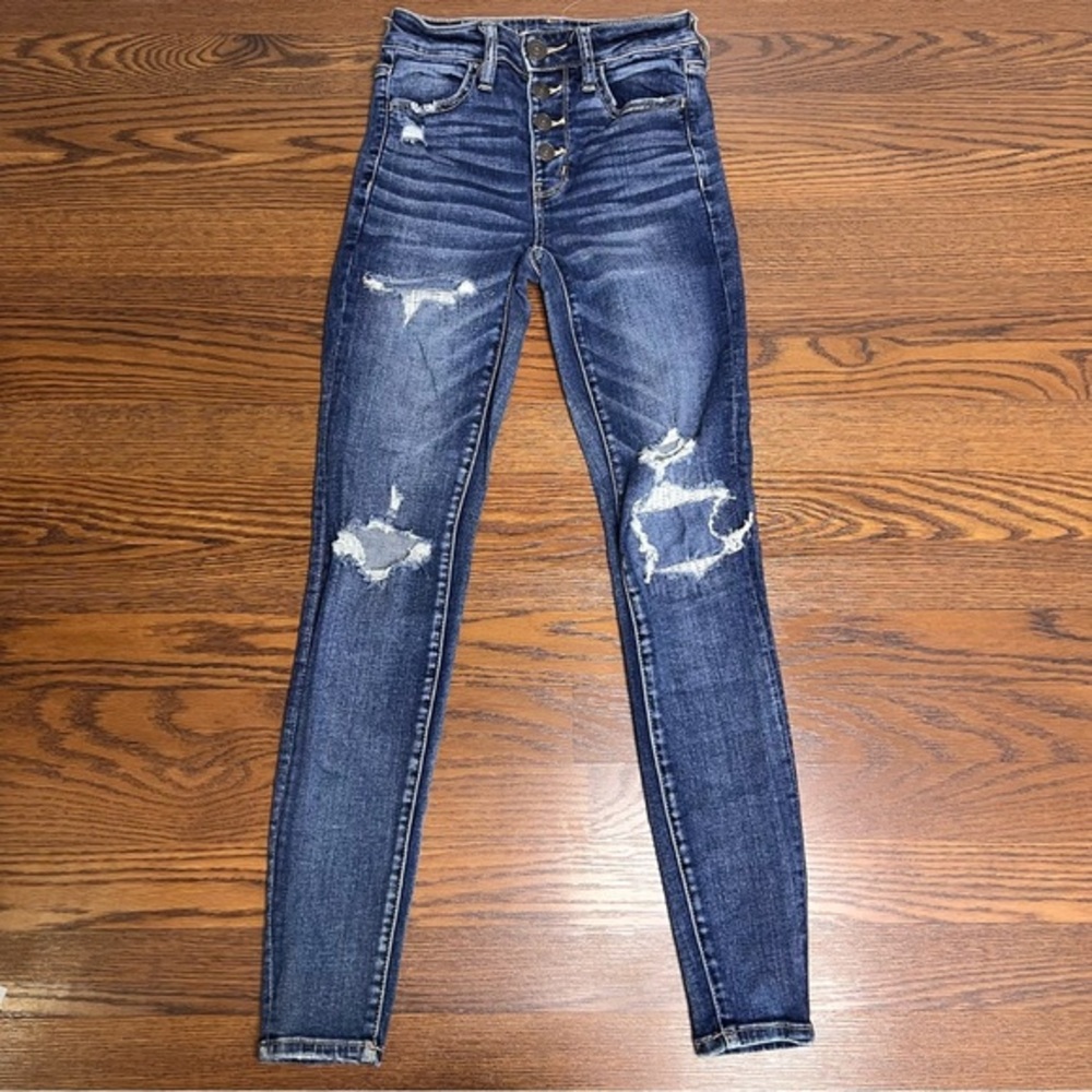 American Eagle Distressed/Patched Next Level Stretch Hi Rise Jegging 2 Regular